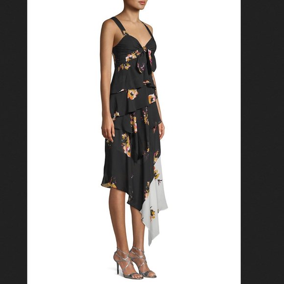 A.L.C. Floral Silk Ruffle Asymmetric Dress - Picture 3 of 11